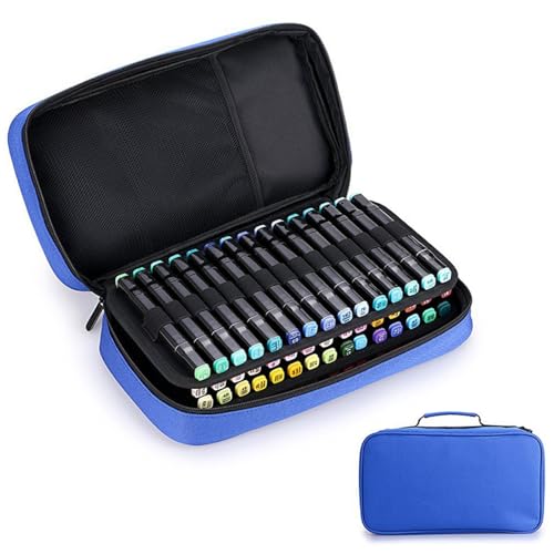 Kunstmarker-Tragetasche Lippenstift Organizer, 60 Slots Canvas Reißverschluss Marker Speicher, Oxford Fabric Reißverschlussmarker Organizer Hülle mit doppelseitiger Hülse/ 13x7x3 von Peosaard