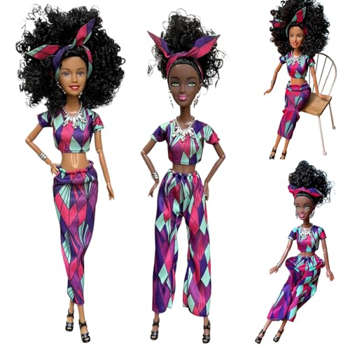 Peosaard 2 PCs Afroamerikanische Puppen, realistische Schwarze Mädchenpuppen, afroamerikanische Puppe mit abnehmbaren Kleidung, 12,6 in Erwachsener Frauenpuppe mit schwarzem Haar für Mädchen von Peosaard