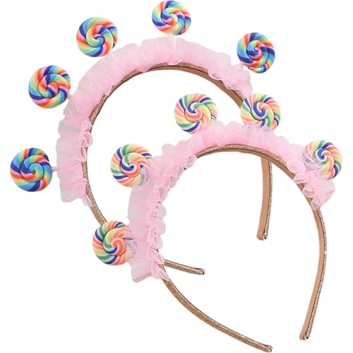 Peosaard Bonbonstirnband, 2pcs Lollipop Stirnband mit Spitzendekor, Lutscher Süßigkeiten Haarband süßes Haarband für Kinder, Kleinskindmädchen von Peosaard