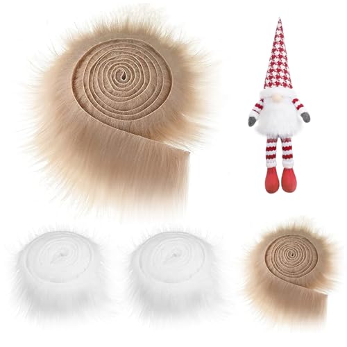 Plüschstoff 4pcs 2x59 Shaggy Synthetic Stoff atmungsaktives DIY Cuttable Decorative Craft Stoff für Gnomherstellung, Weihnachtsbaum -Verzierungen, Kleidung Design, Weiß + Khaki Plüschstoff von Peosaard