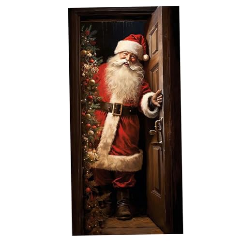 Weihnachtstür Dekorationen 3x6.5ft Weihnachten Weihnachtsmann -Dekor, Polyester hängende Weihnachtsbanner, Weihnachts -Santa -Hintergrund Banner für Heimattür Weihnachten, Weihnachts -Tür -Cover von Peosaard