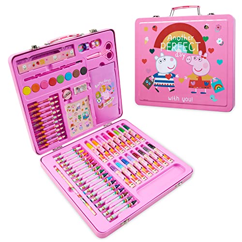 Peppa Pig Malkoffer, Malset für Kinder, Malkasten Kinder, Bastelset Mädchen Bastelkoffer mit Buntstifte Set Farben Painting Set Farbstifte Spielzeug Geschenke für Mädchen (Rosa) von Peppa Pig