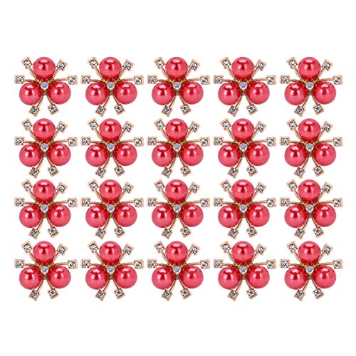 20 Stück Strass-Perlen-Blume, Blumenknöpfe, Verzierungen, Nähstoff, Applikationen für Kleidung, Stirnbänder, Blumen, Basteln, Party-Dekoration, Brosche (rot) von PerGar