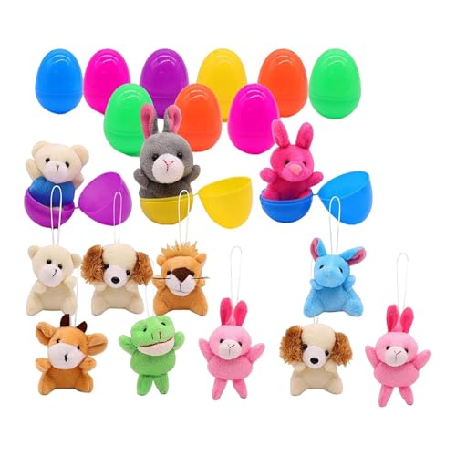 Perfeclan 12x Ostereier gefüllt mit Mini Animal Plüschspielzeugkorb Stuffers Füllstoffe Mini Tierplüschspielzeugset von Perfeclan