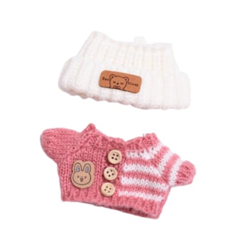 Perfeclan 2 Stück Puppenpullover und Hut Miniaturkleidung Abnehmbares Zubehör Dekorieren von Puppen Niedliche handgefertigte Kleidung für 15–17 cm große Puppen, Roter, Weißer Hut von Perfeclan