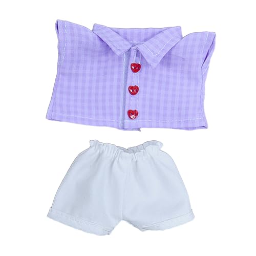 Perfeclan 2X Fashion Dolls Hemd und Hose Outfits Zubehör, Miniatur-Kleidung handgefertigte Kleidung für 17cm Jungen Puppen Kindergeschenke, Violettes Gitter von Perfeclan