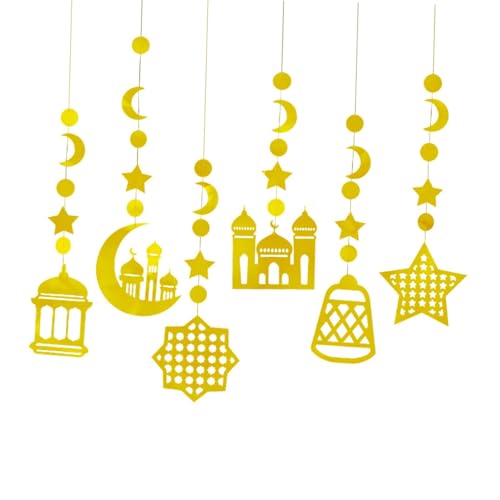 Perfeclan 6X Ramadan Eid Dekoration Streamer Hanging Wall Decoration Ramadan Hanging Decor Ramadan Mubarak Party Banner für Heimparty, Gold von Perfeclan