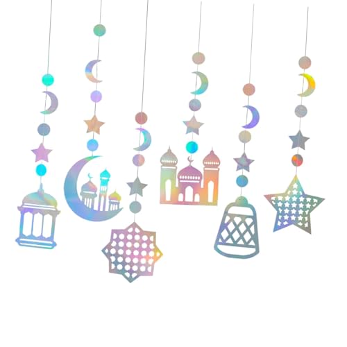 Perfeclan 6X Ramadan Eid Dekoration Streamer Hanging Wall Decoration Ramadan Hanging Decor Ramadan Mubarak Party Banner für Heimparty, Silber von Perfeclan