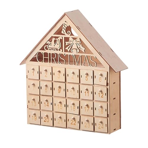 Perfeclan Adventskalender, Weihnachts-Adventskalender aus Holz, 24 Tage Weihnachtsdekoration 24 Schubladen, von Perfeclan