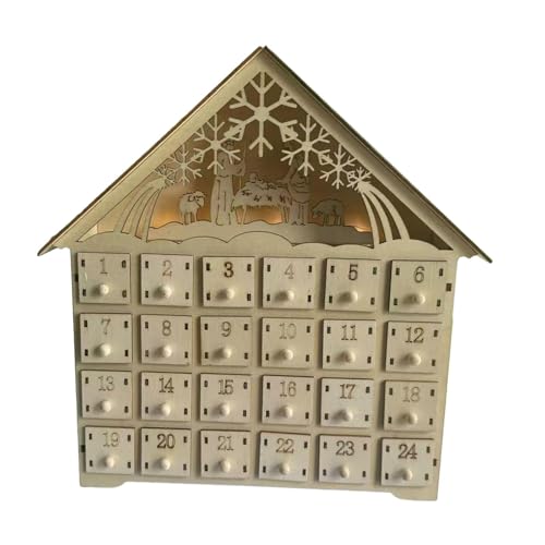 Perfeclan Adventskalender Weihnachten Holz Adventskalender, Haus Spielzeug 24 Tage Dekoration für Wohnzimmer Büro Schaufenster Couchtisch von Perfeclan