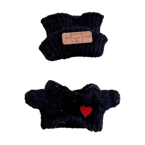 Perfeclan Gestrickter Pullover mit Plüschfigur, Anzieh-Foto-Requisiten für Kinder, Kleidung zum Selbermachen, Puppen mit Mütze für 6,69 Zoll, Schwarzer Hut von Perfeclan