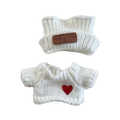 Perfeclan Gestrickter Pullover mit Plüschfigur, Anzieh-Foto-Requisiten für Kinder, Kleidung zum Selbermachen, Puppen mit Mütze für 6,69 Zoll, Weißer Hut von Perfeclan