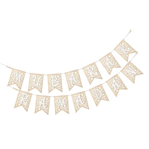 Perfeclan Holz Ramadan Banner Eid Mubarak glückliche Geschenke Neuheit Ramadan Hanging Ornamente Dekor für Wohnzimmer Veranda, Weiß von Perfeclan