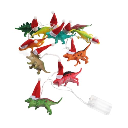 Perfeclan LED-Dinosaurier-Lichterkette, Weihnachtsbeleuchtung, Dinosaurier mit Weihnachtsmütze, Weihnachtslichterkette, Weihnachten für Festliche Partys, von Perfeclan