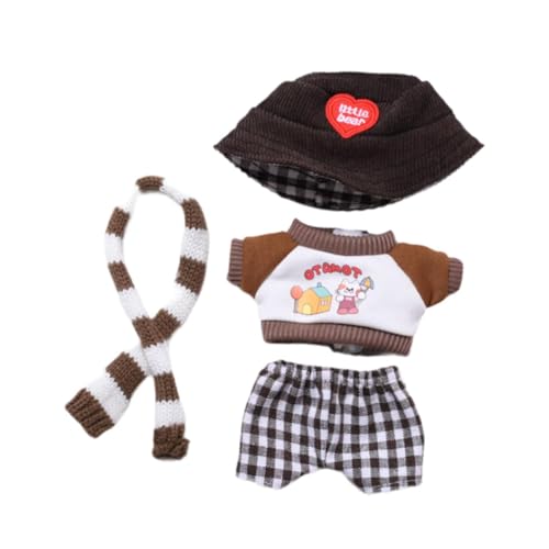 Perfeclan Puppenkleidungsanzug, Miniatur-Puppenzubehör, Kleidung, Cartoon-Puppenoberteil, Hosen-Outfits, Puppenkleidungsset, für 6,69''-Puppen, Schal-Set von Perfeclan