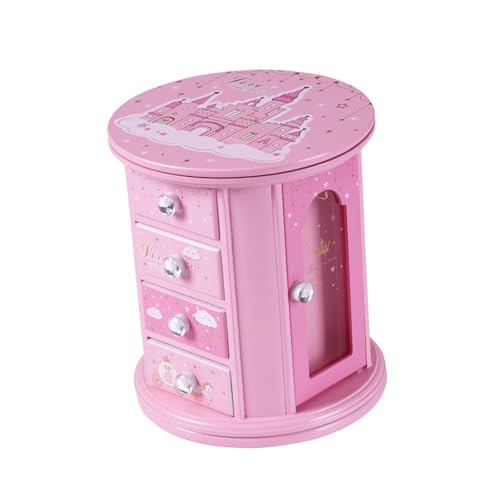 Perfeclan Schmuckschatulle mit rosa Schloss, Schmuck-Organizer, Holz, Geschenke, praktischer Mehrzweck-Aufbewahrungskoffer für Wohnzimmer, Wohnheim, Ringe, von Perfeclan