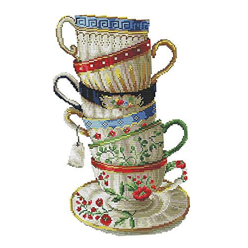 Perfeclan Stickpackung Packung - Kaffeetasse Muster, Kinder Erwachsene DIY Stitch Embroidery Kit, 28 × 42 cm 14CT von Perfeclan