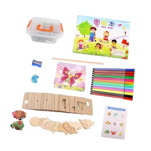 Perfeclan Zeichenschablonen für Kinder, Kreideschablonen aus Holz, pädagogische DIY-Malschablonen, Malvorlagen für Kleinkinder, Kunsthandwerk, 24 Stück + Innenkern + Zubehör + Aufbewahrungsbox von Perfeclan