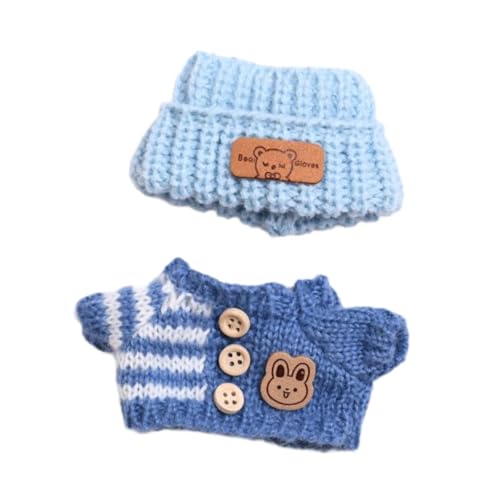 perfeclan Mini-Puppen-Kleidung, Puppen-Kleidung, Anzug, niedliche Stofftier-Kleidung, Kleidung, Pullover und Mütze, Zubehör für Geschenk-DIY-Bastelarbeiten , Blau von Perfeclan