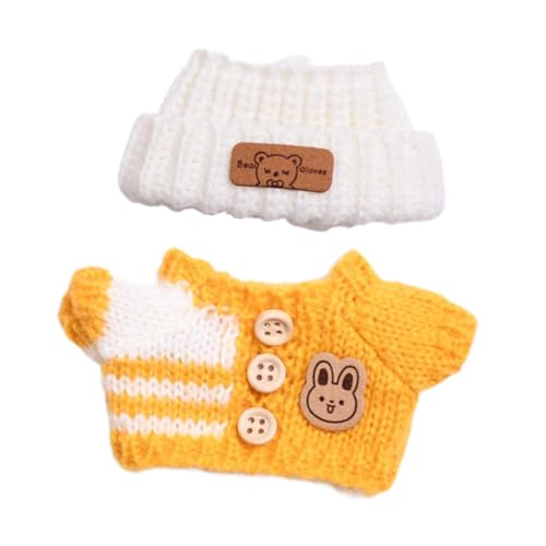 Perfeclan Mini-Puppen-Kleidung, Puppen-Kleidung, Anzug, niedliche Stofftier-Kleidung, Kleidung, Pullover und Mütze, Zubehör für Geschenk-DIY-Bastelarbeiten, Gelb von Perfeclan