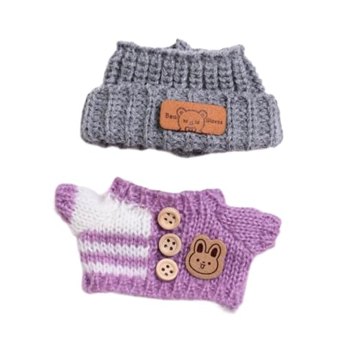 Perfeclan Mini-Puppen-Kleidung, Puppen-Kleidung, Anzug, niedliche Stofftier-Kleidung, Kleidung, Pullover und Mütze, Zubehör für Geschenk-DIY-Bastelarbeiten, Lila von Perfeclan