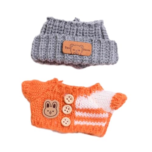 perfeclan Mini-Puppen-Kleidung, Puppen-Kleidung, Anzug, niedliche Stofftier-Kleidung, Kleidung, Pullover und Mütze, Zubehör für Geschenk-DIY-Bastelarbeiten , Orange von Perfeclan