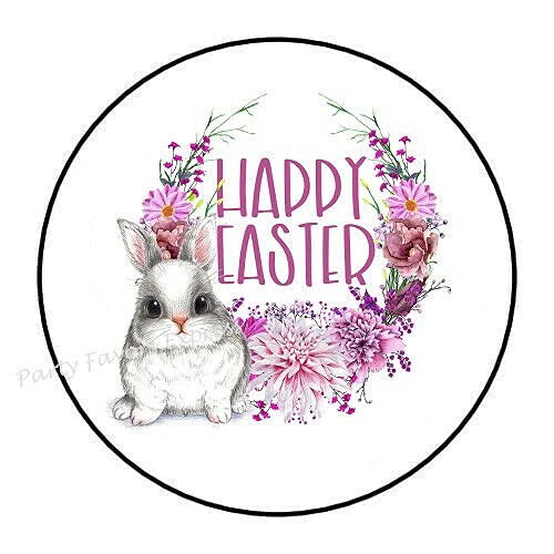 2cmØ 32-Stück! Aufkleber Sticker Briefumschlag-Siegel Post rund HAPPY EASTER BUNNY FLOWERS frohe Ostern Hase Blumen R1752 von Perfect Sticker