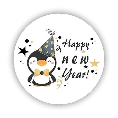 2cmØ 32-Stück! Aufkleber Sticker Briefumschlag-Siegel Post rund HAPPY NEW YEAR PENGUIN FROHES NEUES JAHR PINGUIN R882 von Perfect Sticker