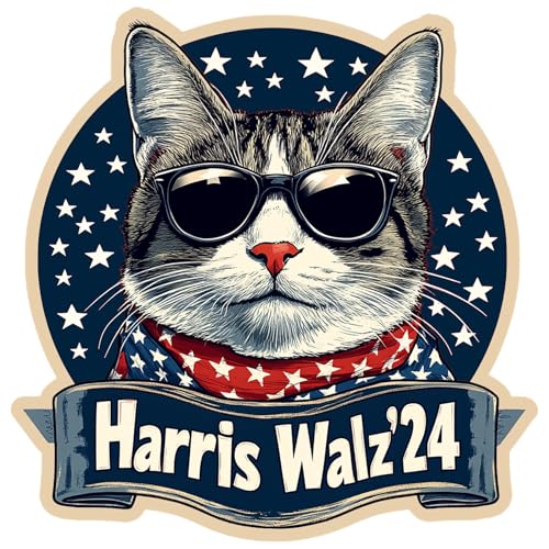 Harris Waltz 2024 Aufkleber für Damen, Kamala Harris Tim Waltz 2024, UV-Drucktechnik für lebendigen, lebendigen und klaren Druck, ausgeschnittene Aufkleber, 15,2 x 15,2 cm (Katze) von PerfectoStore