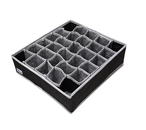 Periea Schubladen Organizer 32x32x10cm Schlafzimmer Unterwäsche 30 Zellen 'Fosy' (Schwarz mit weißer Paspelierung) von Periea