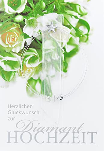 Perleberg Diamanthochzeitskarte mit Rosenmotiv & Drathdesign - Lifestyle-Collection - Karte zur Diamant-Hochzeit in Premium Qualität - Liebevolles Geschenk zur Hochzeit mit Umschlag - 11,6 x 16,6 cm von Perleberg