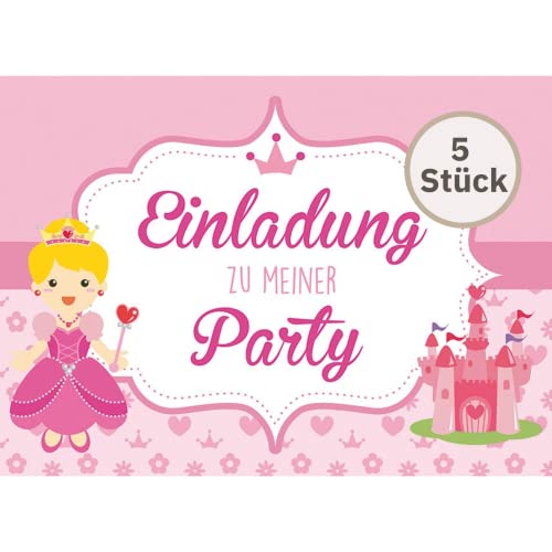 Perleberg Einladungskarte Geburtstag mit Umschlag in weiss - hochwertige Geburtstagseinladung mit Prinzessinnen-Motiv 5 Stück - Kindergeburtstag Einladungskarten Mädchen 10,5 x 14,5 cm von Perleberg