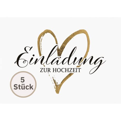 Perleberg Einladungskarte Hochzeit 5-Pack - Hochzeitskarte mit Herzmotiv - Karte zur Hochzeit - Liebevolle Einladung zur Hochzeit mit passendem Umschlag - 10,5 x 14,5 cm von Perleberg