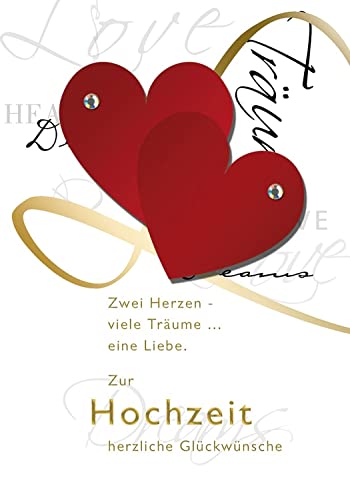 Perleberg Hochzeitskarte mit Herzmotiv & Kristallsticker - Lifestyle-Collection - Karte zur Hochzeit in Premium Qualität - Geschenk zur Hochzeit mit Umschlag - 11,6 x 16,6 cm von Perleberg