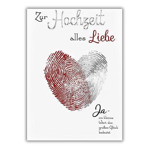 Perleberg - einzigartige Hochzeitskarte mit Daumenabdrücken wunderschöne Karte Herz 11,6 x 16,6 cm zur Hochzeit Umschlag in rot hochwertige & besondere Hochzeitskarten, Weiß, 7910032-2 von Perleberg