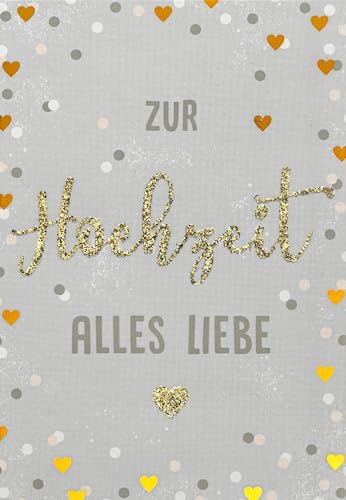 Perleberg - einzigartige Hochzeitskarte mit Goldschrift - wunderschöne Karte mit Glitzer-Herz 15 x 15 cm - Karte zur Hochzeit mit Umschlag in weiß - hochwertige & besondere Hochzeitskarten von Perleberg