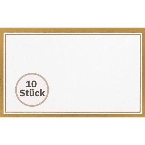 Perleberg - hochwertige Tischkarten im 10er Pack - Tischkarte zur Hochzeit - Tischkärtchen für Taufe & Geburtstag - edle Namensschilder mit Gold-Rahmen - Platzkarten aus Naturkarton 5,5 x 9,5cm von Perleberg