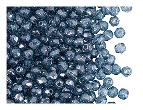 100 Stück Tschechische Facettierten Glasperlen Fire-Polished Rund 4 mm, Crystal Blue Lustre von Perlen Fire-Polished 4mm