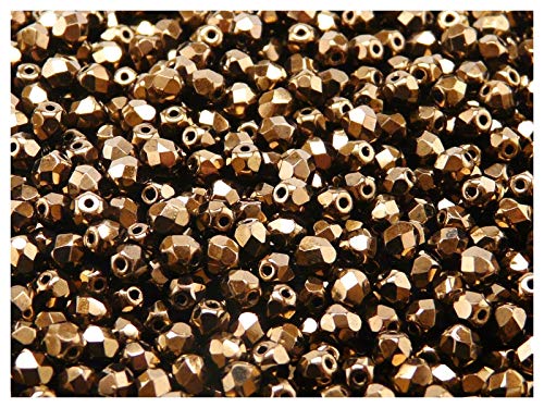 100 Stück Tschechische Facettierten Glasperlen Fire-Polished Rund 4 mm, Crystal Bronze Lustre von Perlen Fire-Polished 4mm