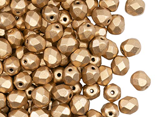 50 Stück Tschechische Facettierten Glasperlen Fire-Polished Rund 6 mm, Pale Gold Matte (Aztec Gold) von Perlen Fire-Polished 6mm
