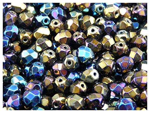 50 Stück Tschechische Facettierten Glasperlen Fire-Polished Rund 6 mm Heavy Metal Mix von Perlen Fire-Polished 6mm