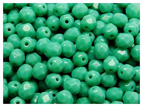 50 Stück Tschechische Facettierten Glasperlen Fire-Polished Rund 6 mm Opaque Turquoise Green von Perlen Fire-Polished 6mm