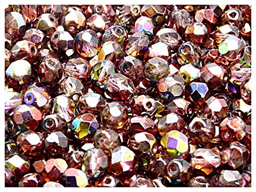 50pcs Tschechische Facettierten Glasperlen Fire-Polished Rund 6 mm, Magic Red-Brown von Perlen Fire-Polished 6mm