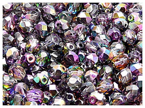 50pcs Tschechische Facettierten Glasperlen Fire-Polished Rund 6 mm, Magic Violet-Grey von Perlen Fire-Polished 6mm