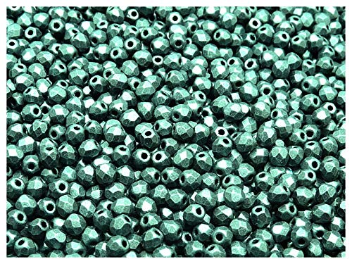 100 Stück Tschechische Facettierten Glasperlen Fire-Polished Rund 3 mm, Metallic Mat Dark Forest (Dark Green Matte) von Perlen Fire-Polished