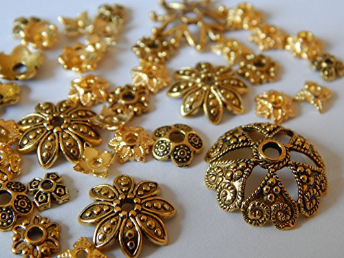 120 Perlenkappen Gold Mix Metallkappen 5mm - 20mm von Perlenlädchen