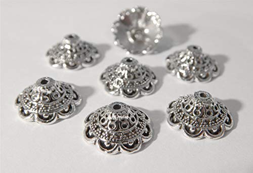 40 Perlenkappen XL Silber 14mm groß leichte Kegelform Ornament Gemustert 14x5,5mm von Perlenlädchen