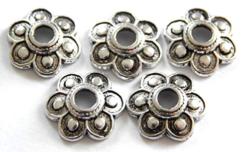 50 große Perlenkappen 15mm XL Metall Silber antik Blume 15x3mm Großloch 4mm von Perlenlädchen