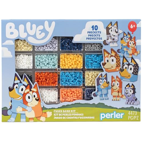 Perler 80-57182 Bluey Fused Bead Deluxe Box Kit, 10 einzigartige Muster, mehrfarbig, 4473 Teile von Perler