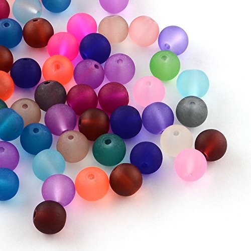 100 Gefrostete Glasperlen Mix Set Rund 10mm Matt Strange Vereist Schmuck Bunt R270x2 von Perlin